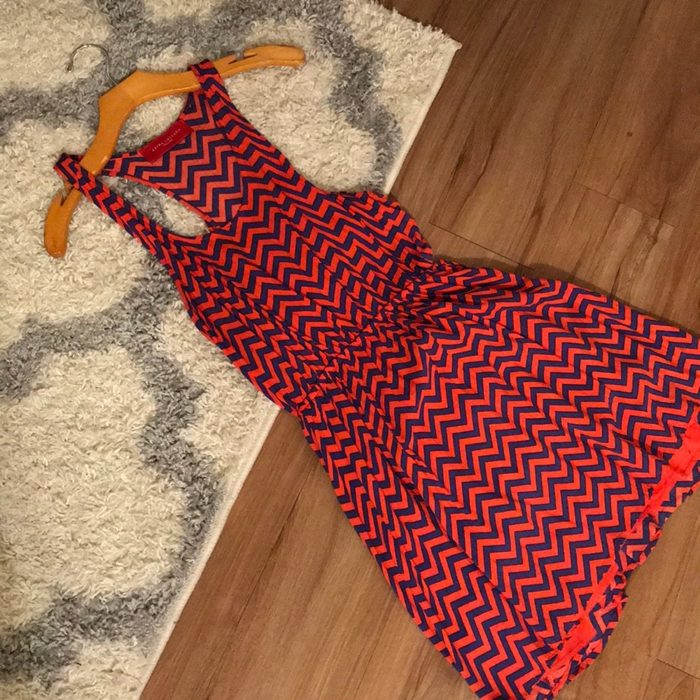 Red and blue striped dress
